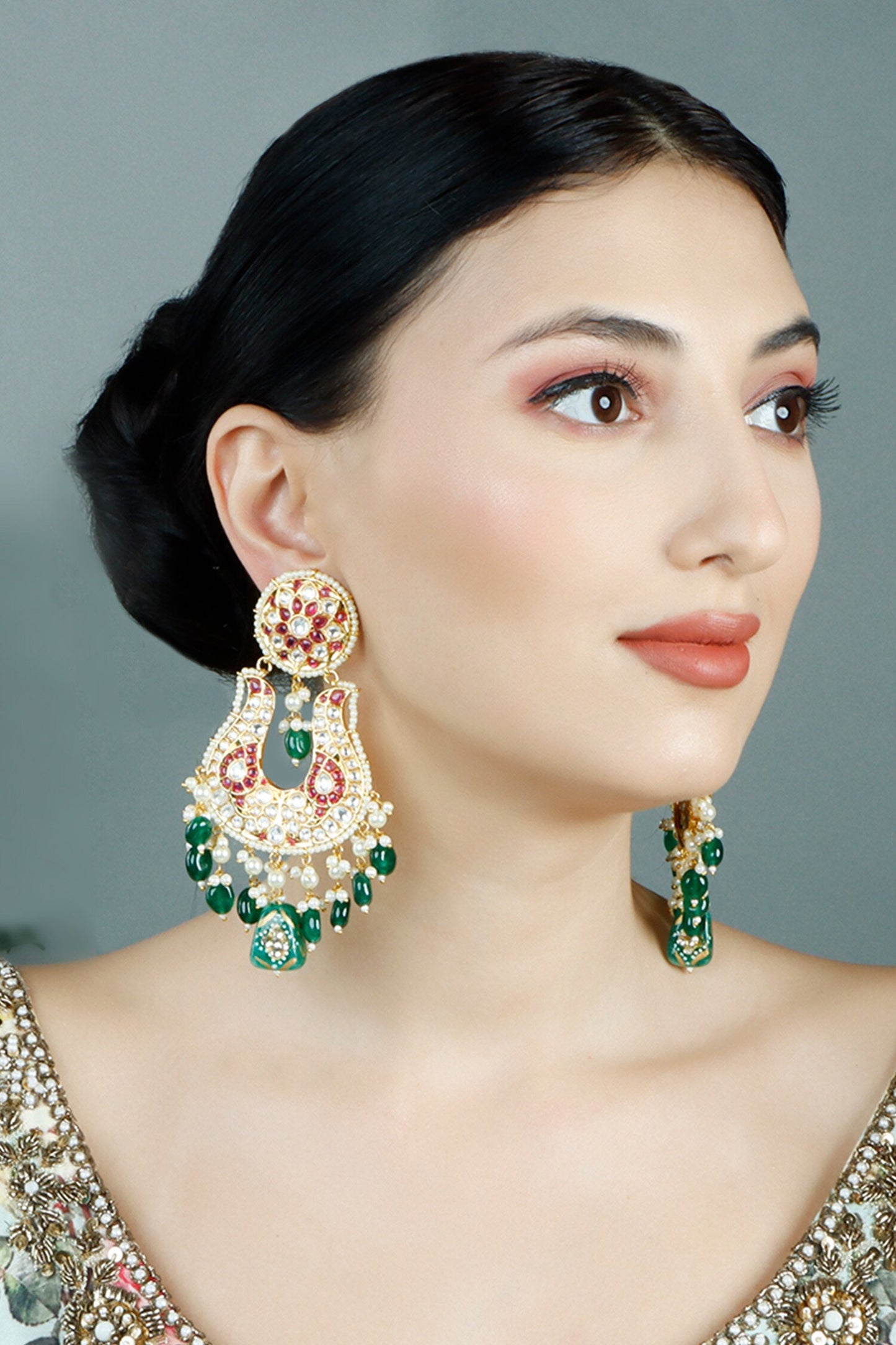 Polki Embellished Chandelier Earrings 