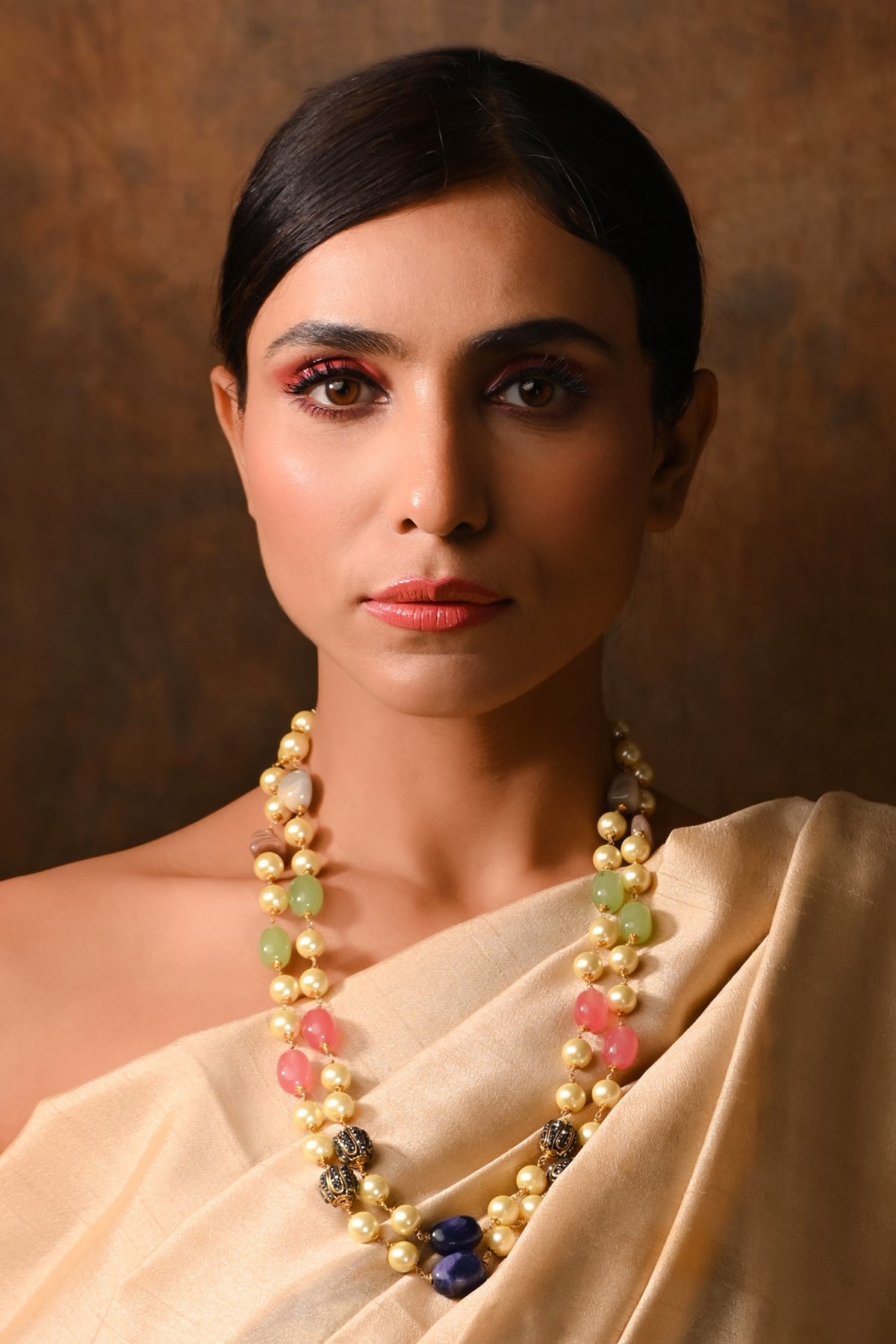 Gold Double Layered Stone Necklace 