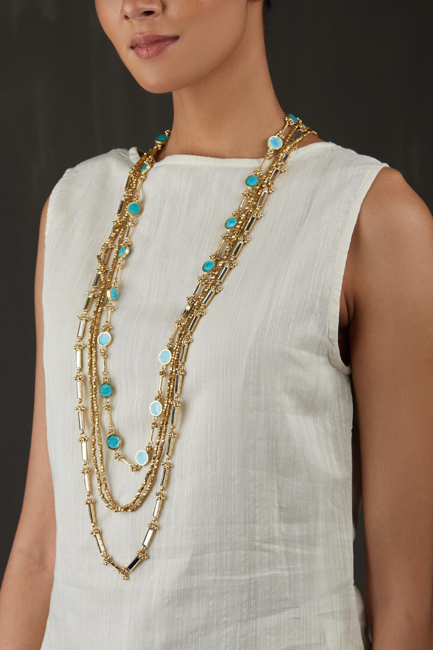 Mirror Enamel Multi Layer Necklace 