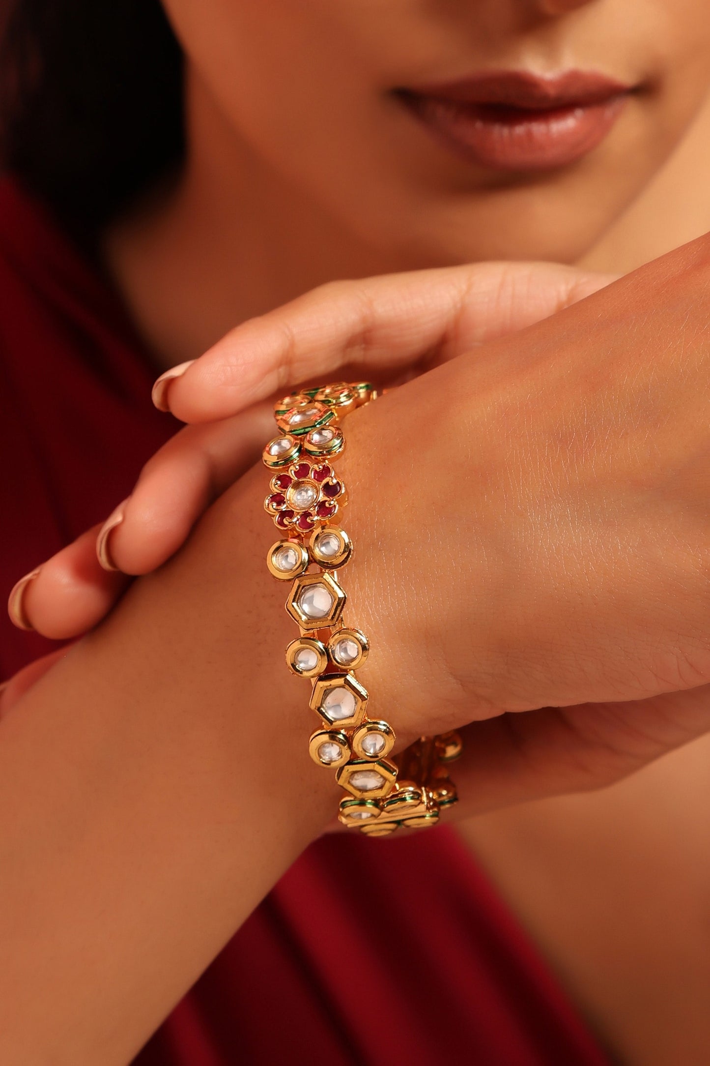 Floral Geometric Kundan Embellished Kada 