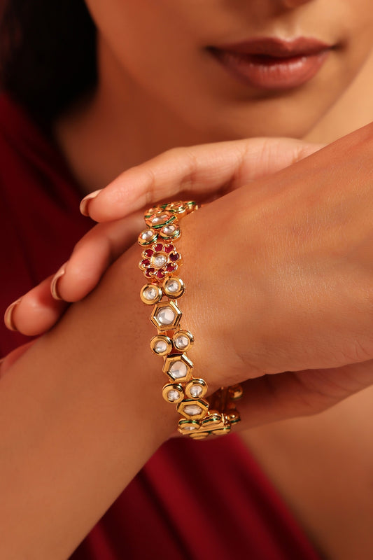 Floral Geometric Kundan Embellished Kada 