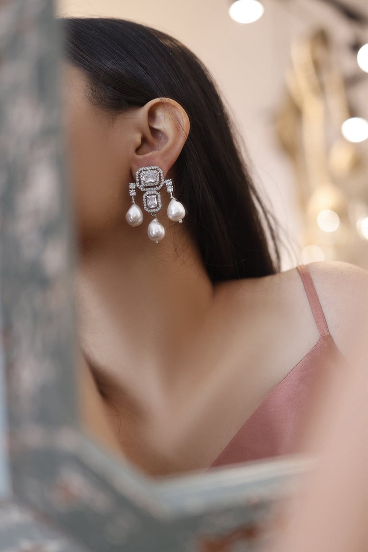 Square-Cut Embellished Dangler Earrings 