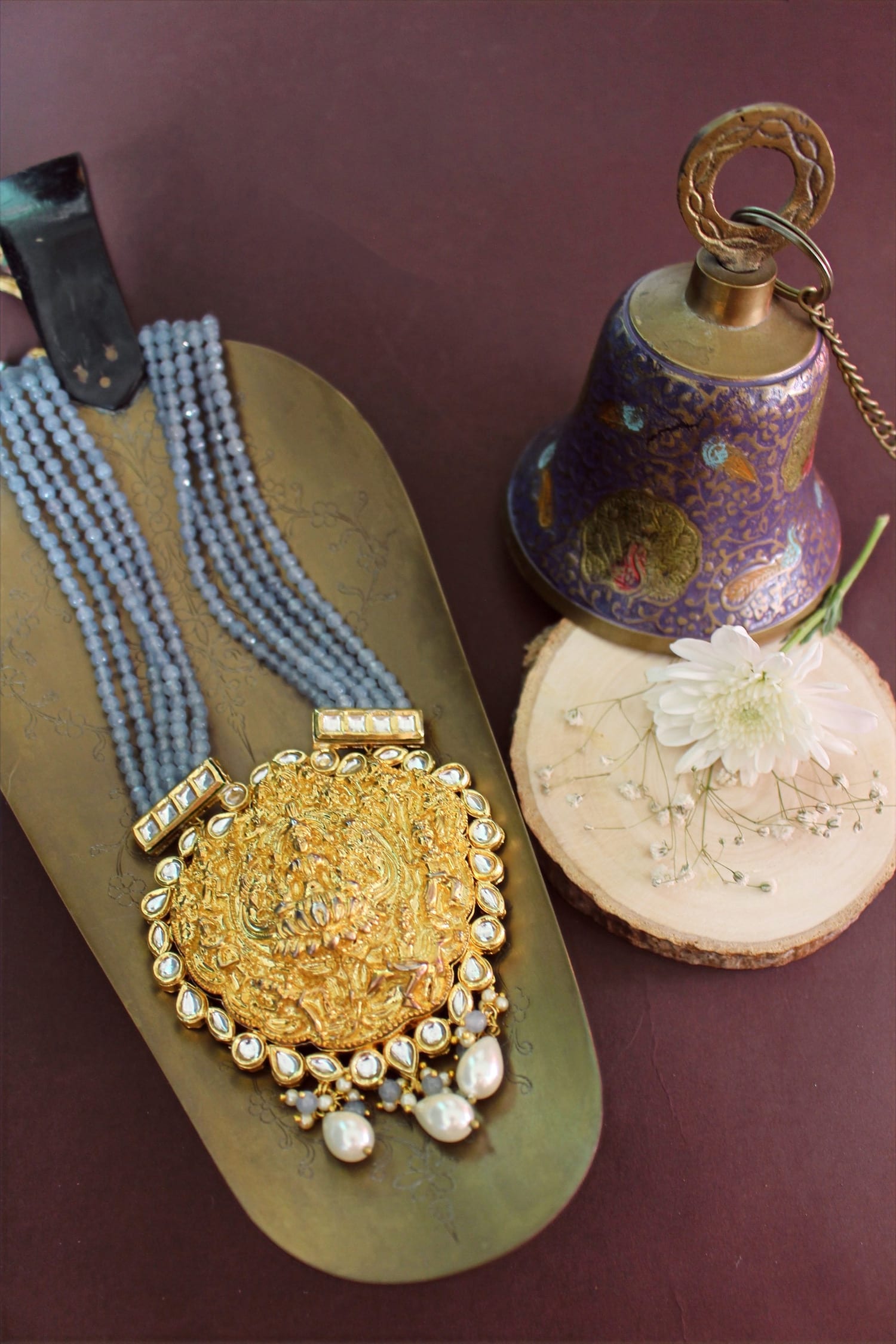 Zamani Jadau Temple Pendant Necklace 