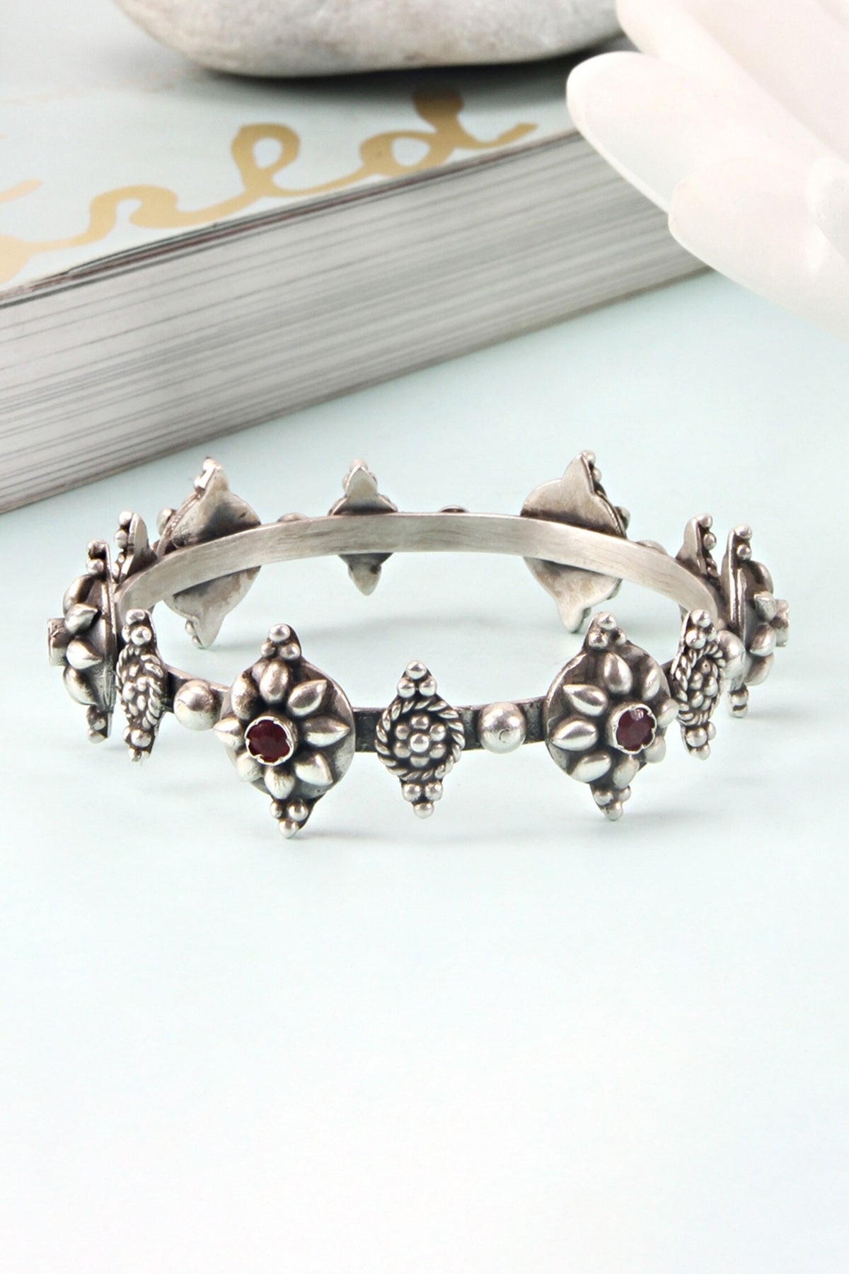 Ira Embellished Oxidised Bracelet 