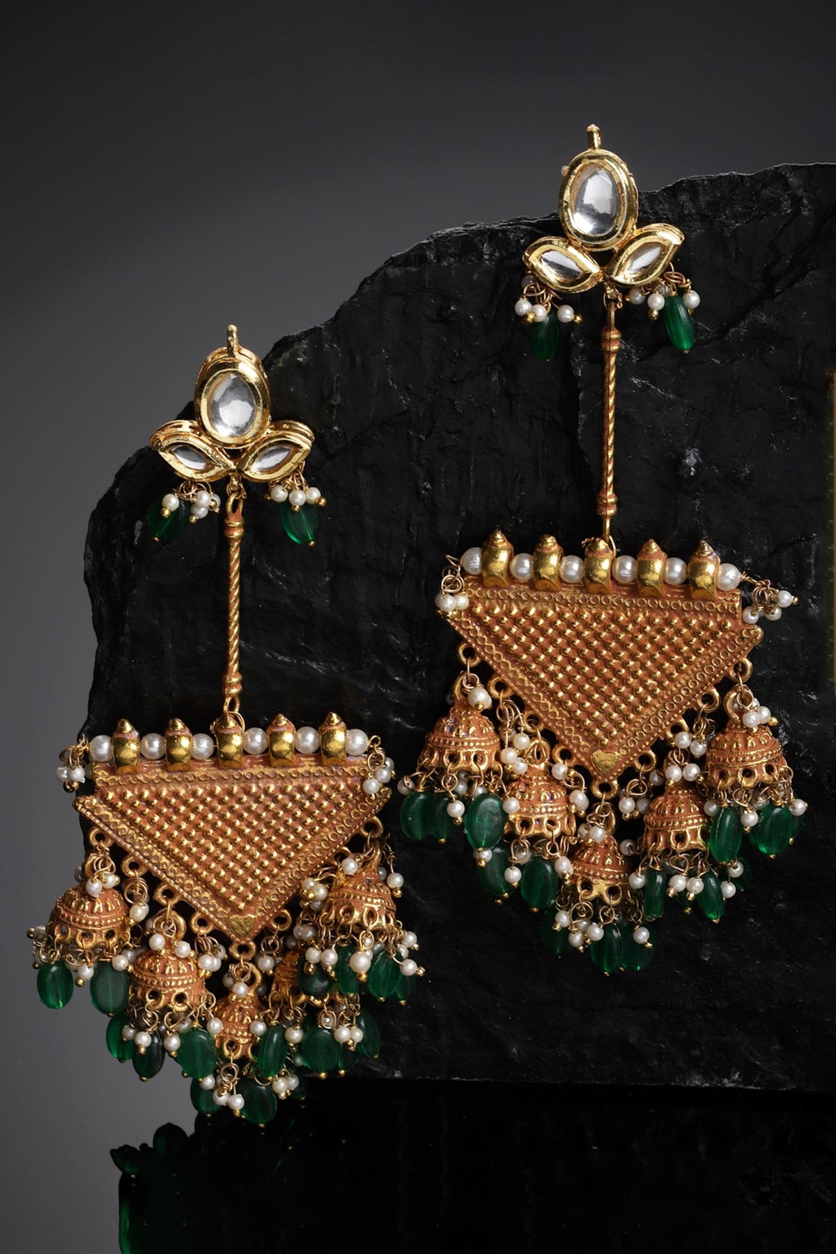 Kundan Embellished Triangular Drop Earrings 