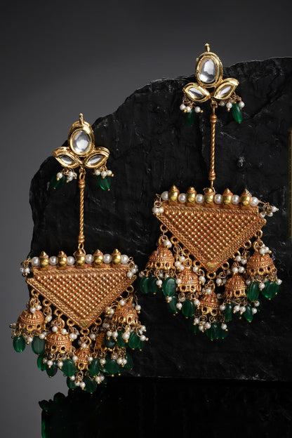 Kundan Embellished Triangular Drop Earrings 