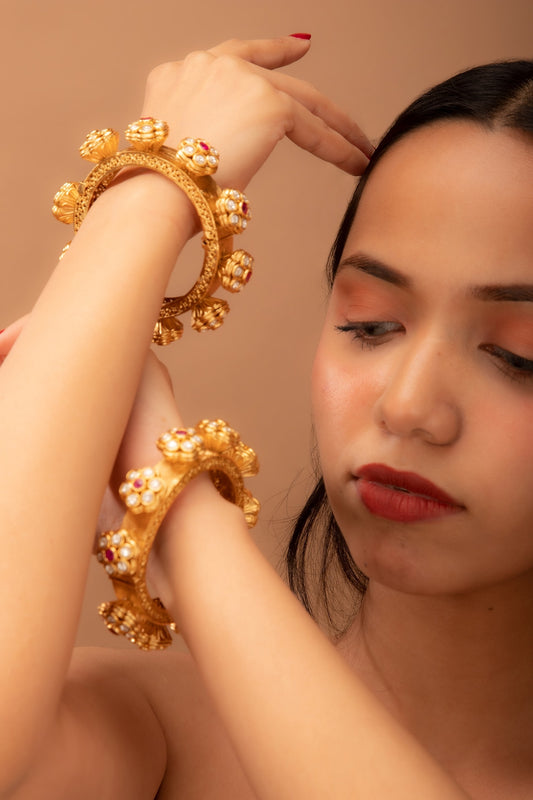 Pacheli Kundan Studded Bangles - Set of 2 