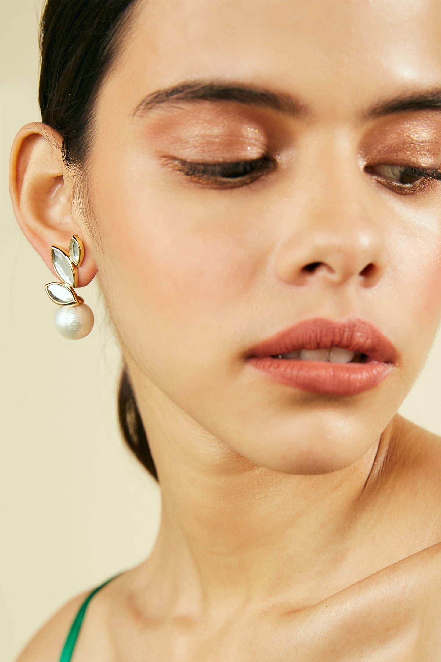 Marquise Mirror Pearl Studs 