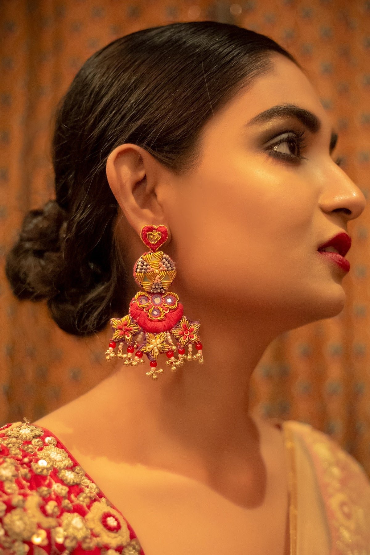 Thread Embroidered Dangler Earrings 