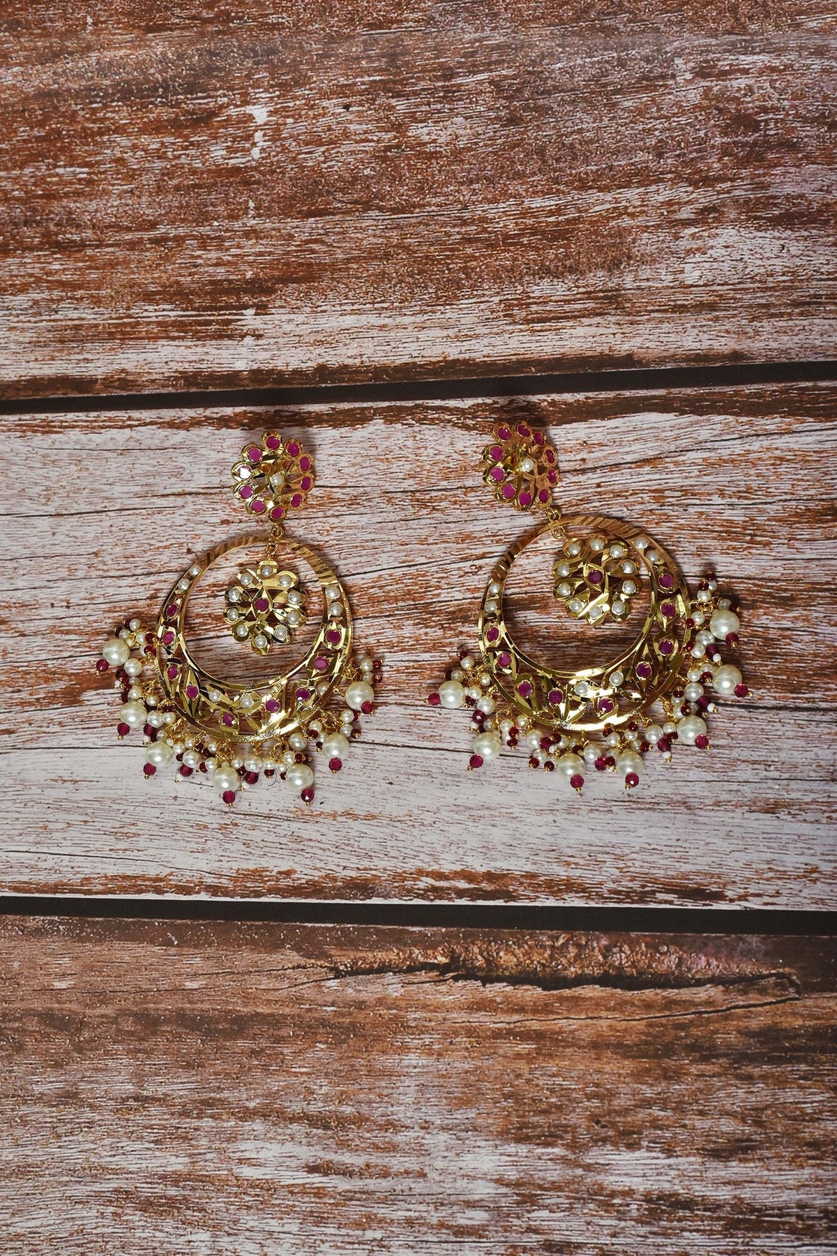 Jadau Stone & Pearl Chandbalis 