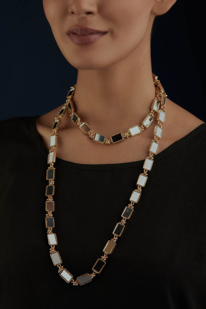 Mirror Brick Long Necklace 