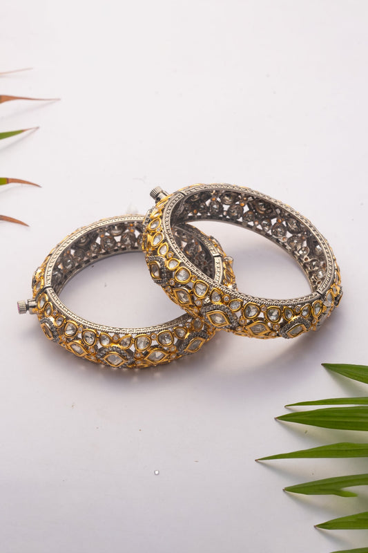 Kundan Polki Geometric Studded Bangle - Set Of 2 