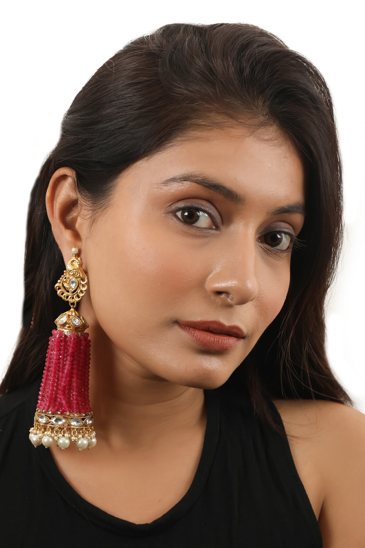 Peacock Motif Glass Bead Embellished Jhumkas 