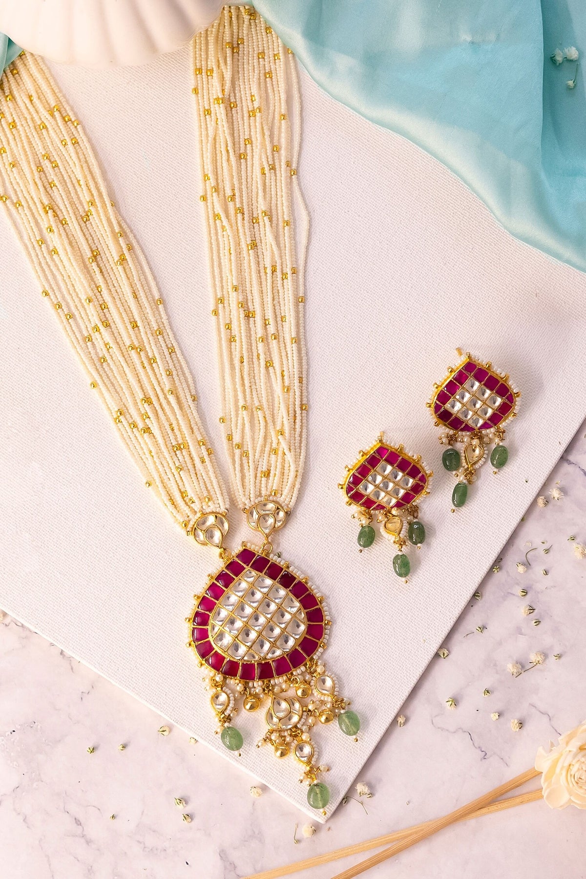 Kundan Stone Embellished Necklace set 