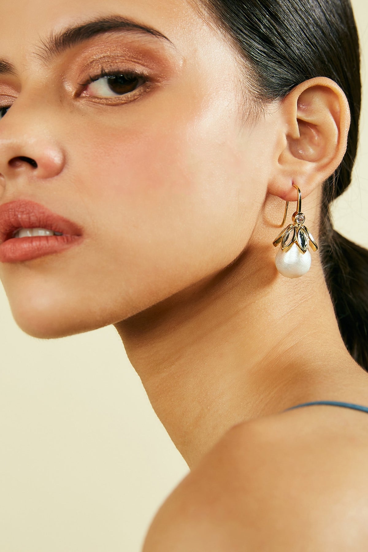 Marquise Mirror Pearl Drop Earrings 