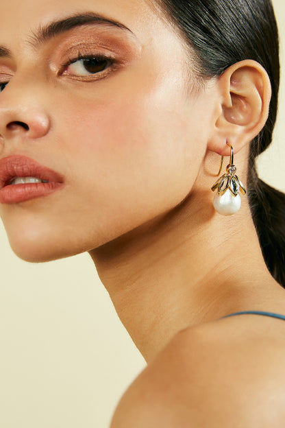 Marquise Mirror Pearl Drop Earrings 