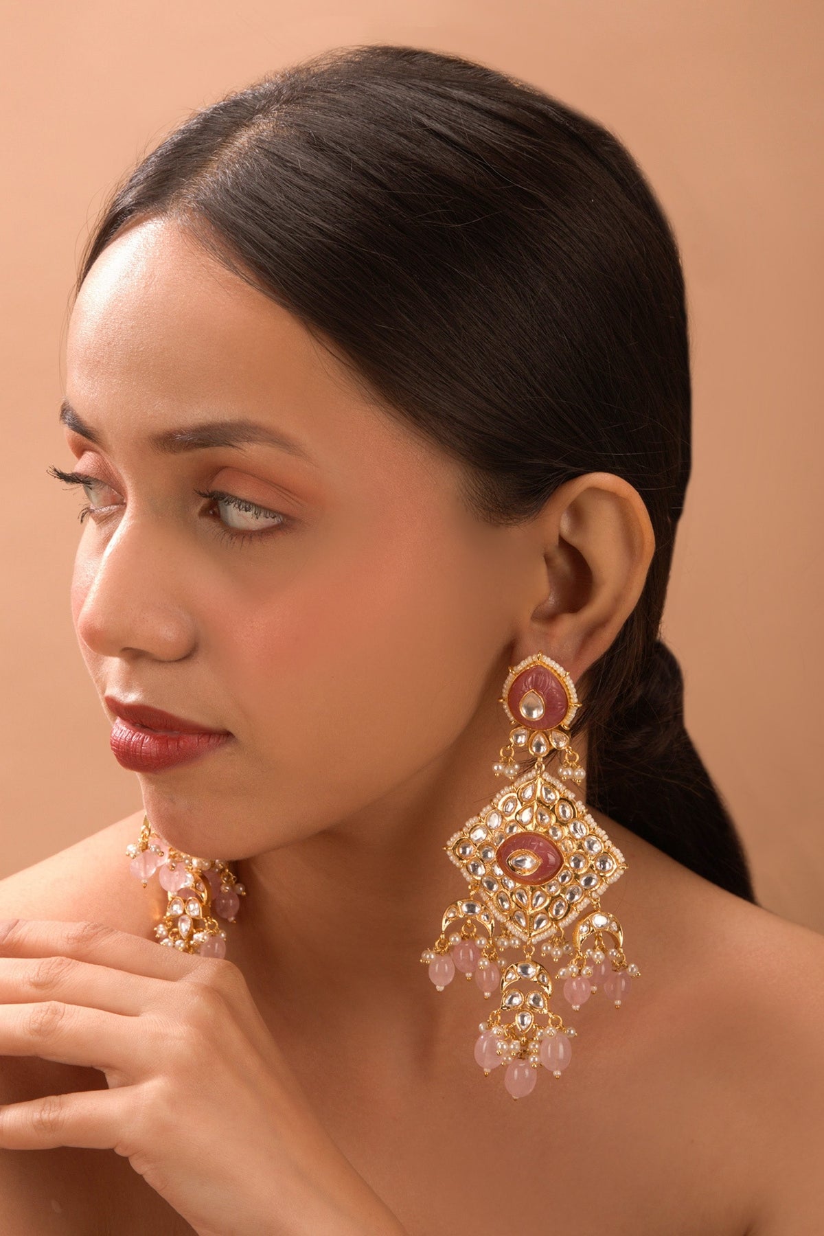 Carved Stone Kundan Earrings 
