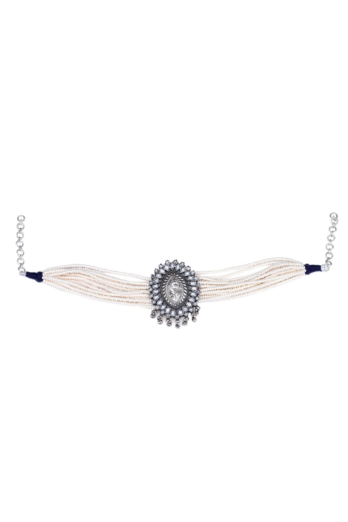 Wajiha Silver Pearl Embellished Choker 