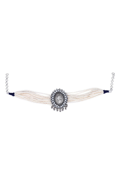 Wajiha Silver Pearl Embellished Choker 