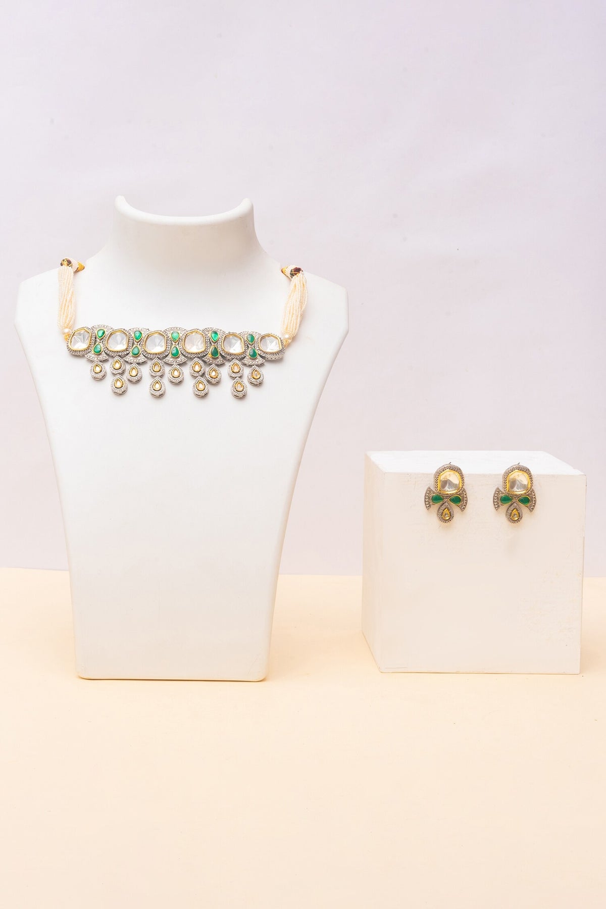 Pearl String Kundan Encrusted Necklace Set 