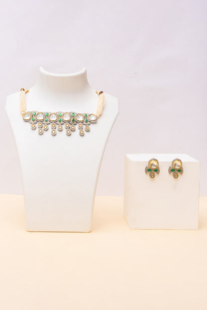 Pearl String Kundan Encrusted Necklace Set 