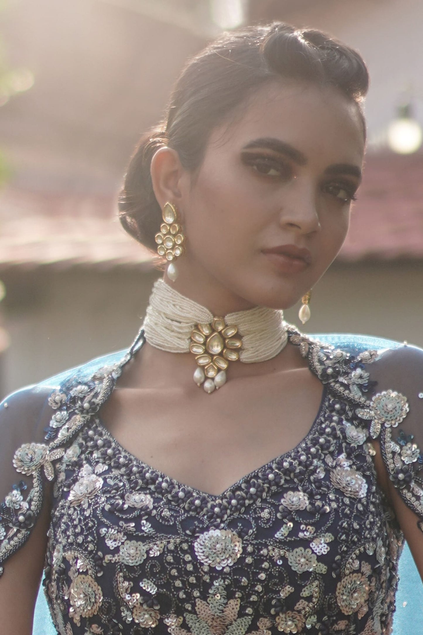 Floral Kundan Beaded Choker Set 