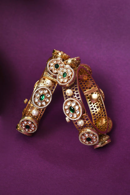 Kundan Brass & Pearl Embellished Kada - Set of 2 