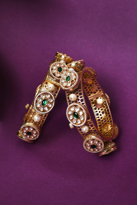 Kundan Brass & Pearl Embellished Kada - Set of 2 