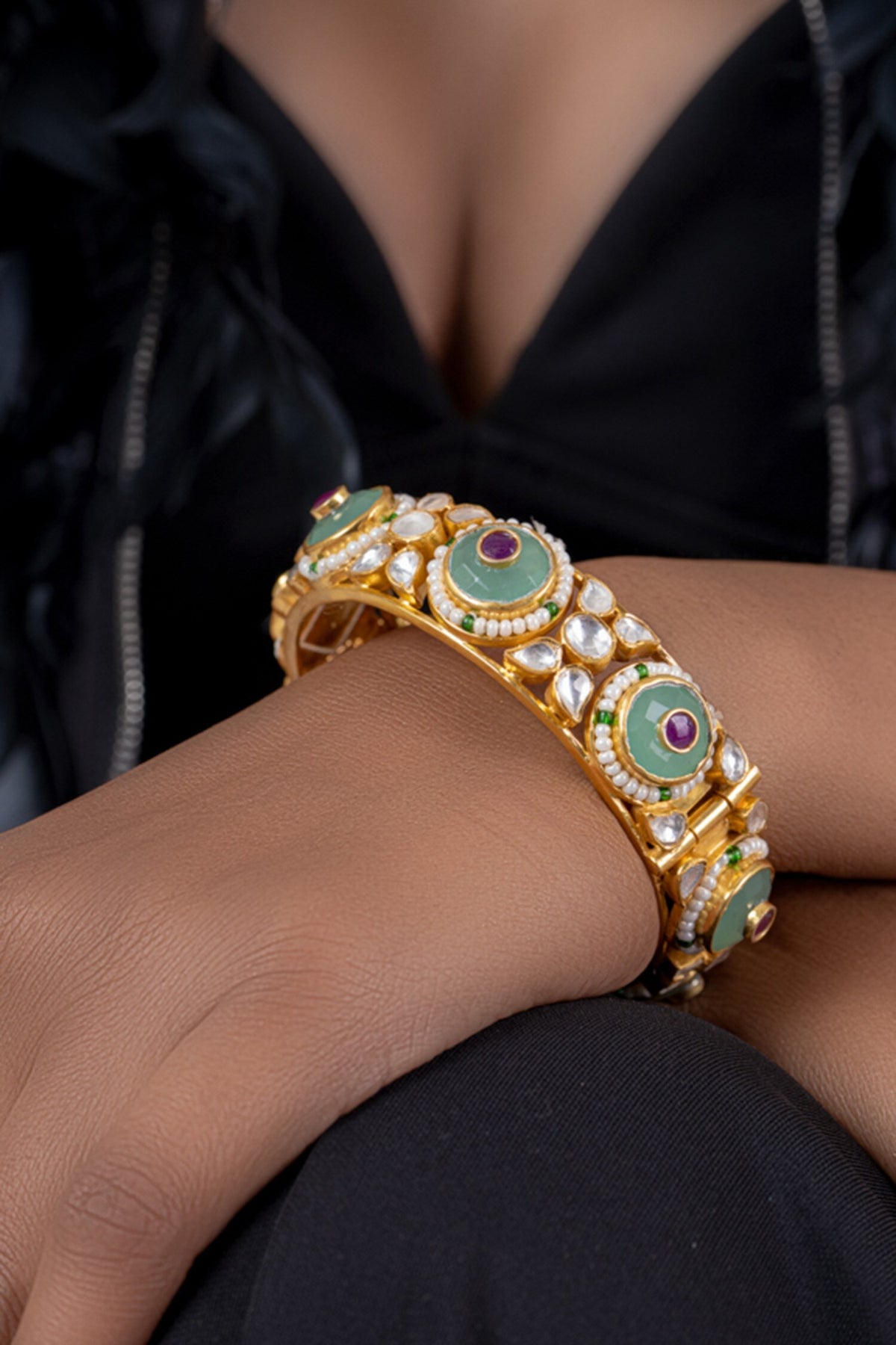 Semi Precious Polki Embellished Bangle 