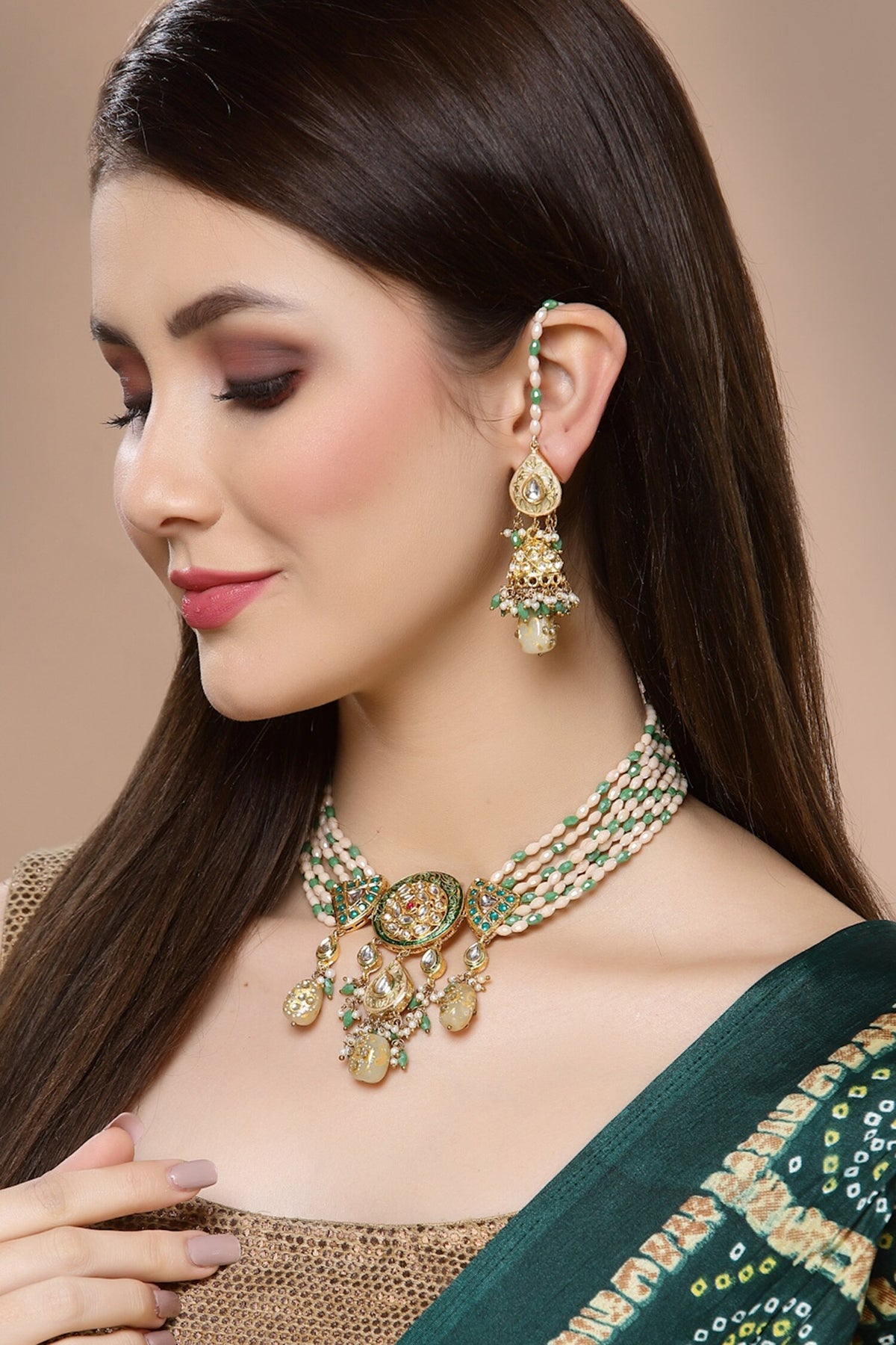 American Diamond Embellished Pendant Choker Set 