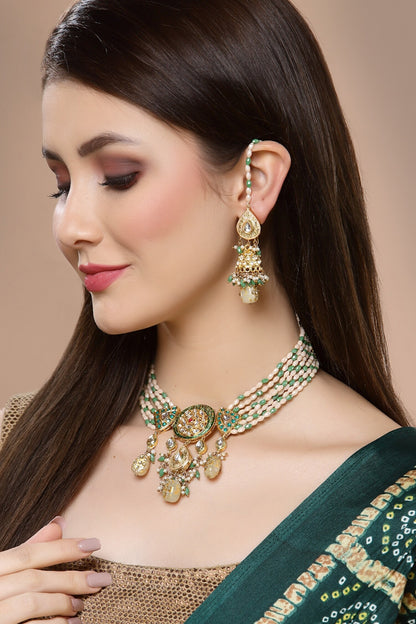 American Diamond Embellished Pendant Choker Set 