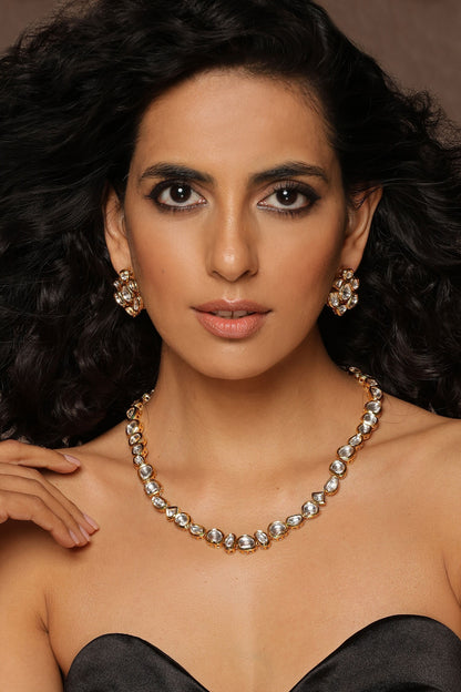 Geometric Kundan Embellished Necklace Set 