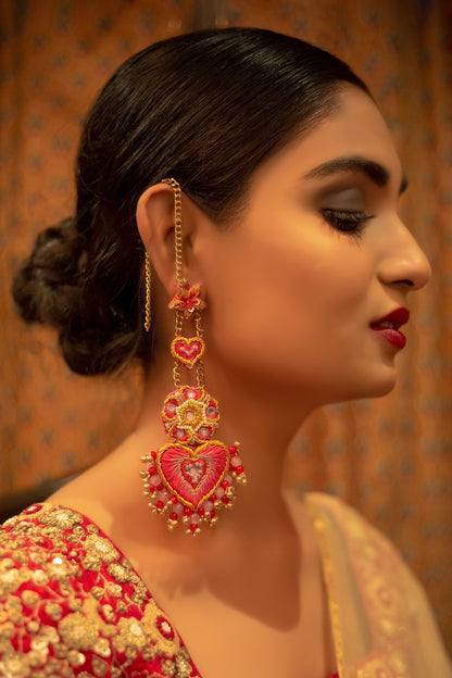 Hand Embroidered Heart Dangler Earrings 