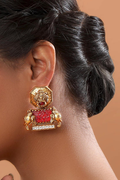 Carved Temple Antique Earrings 
