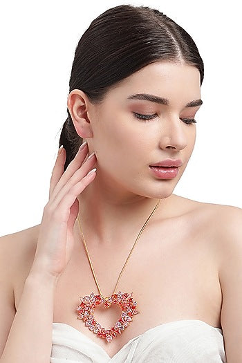 Gold Finish Semi Precious Gemstone Heart Shaped Pendant Necklace