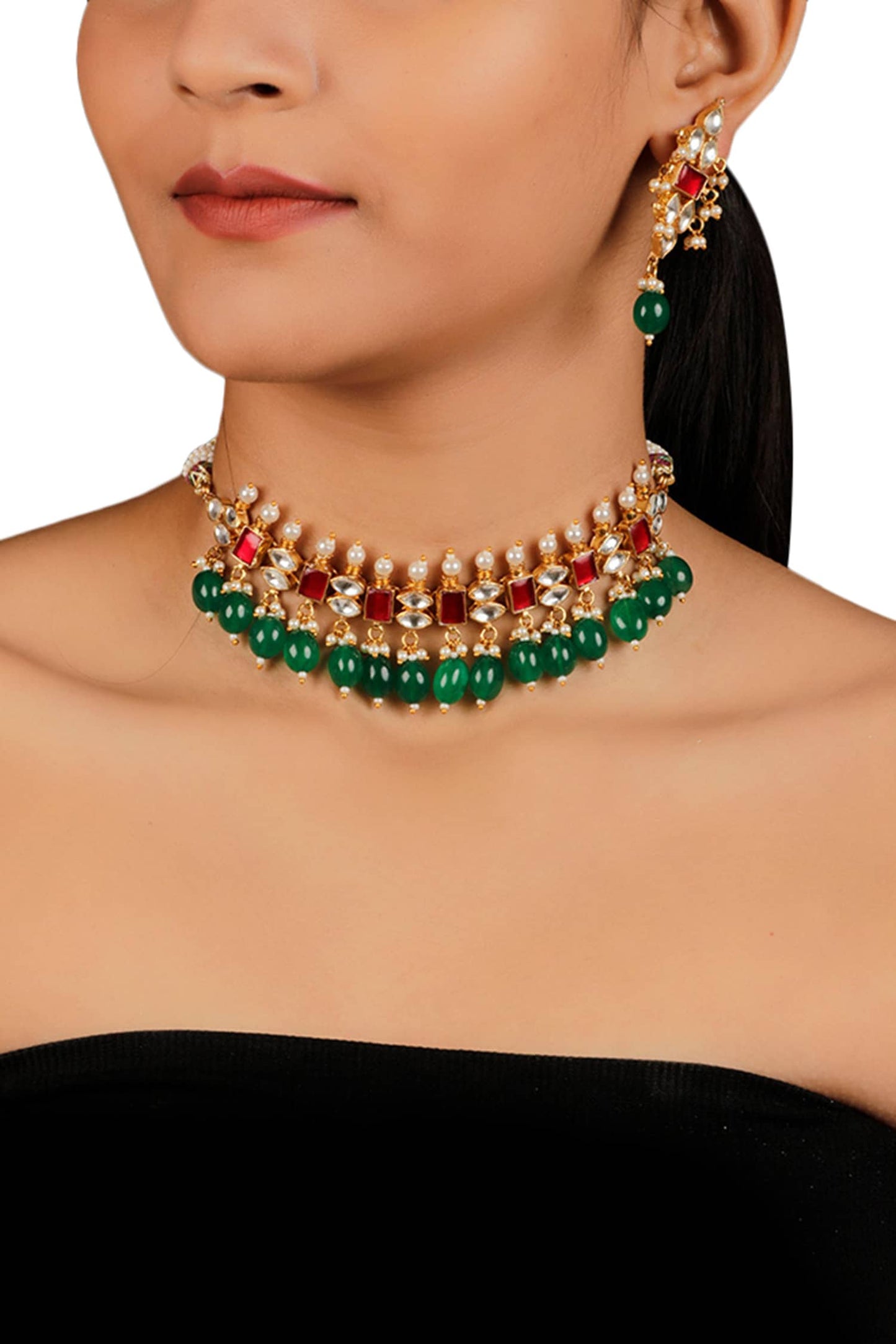Stone Drop Pendant Choker Set 