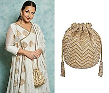 Champagne Embroidered Drawstring Potli