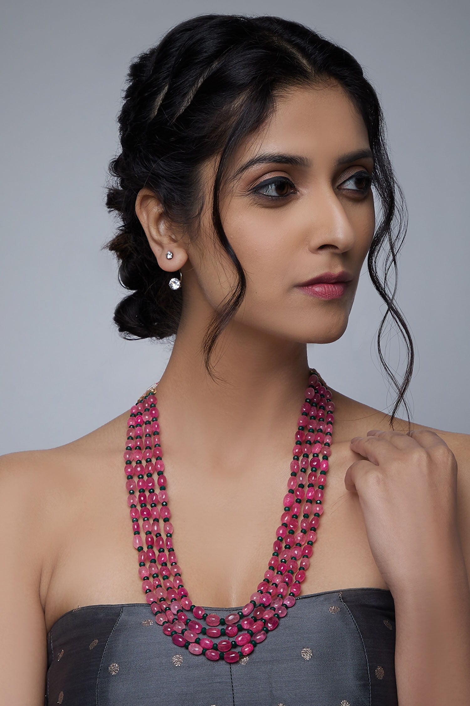 Layered Ruby Bead Necklace 
