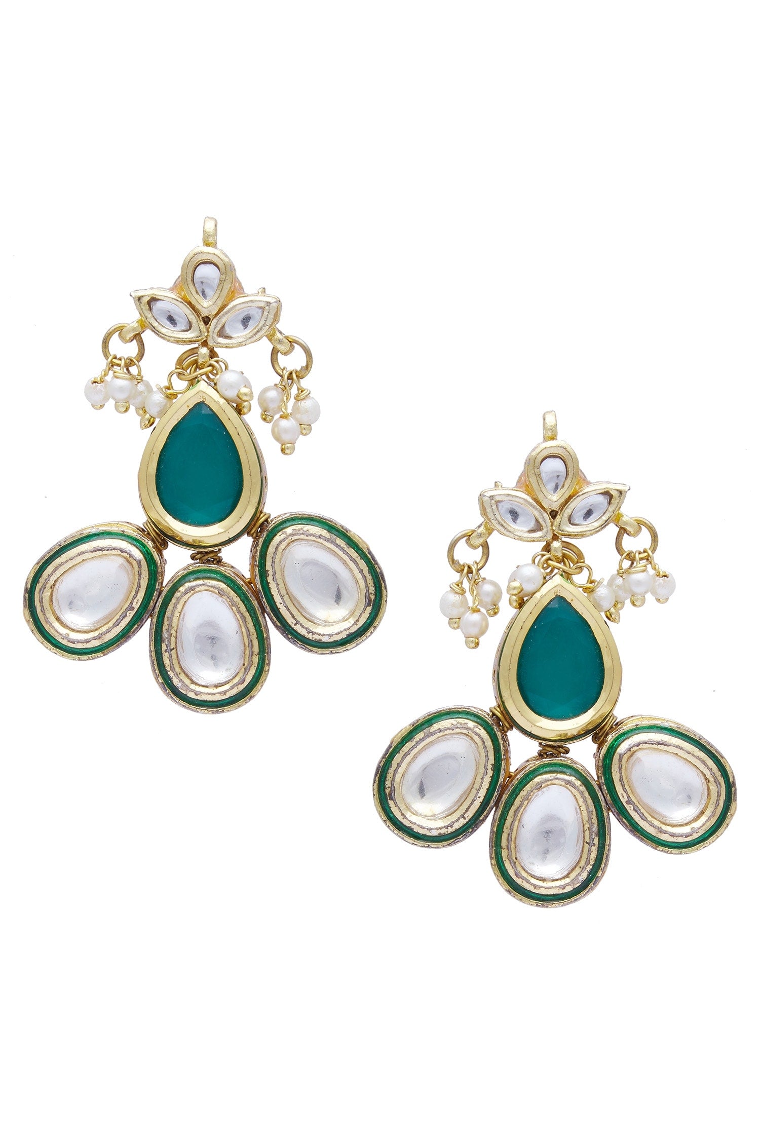 Gold Kundan Polki Stone Stud Earrings 