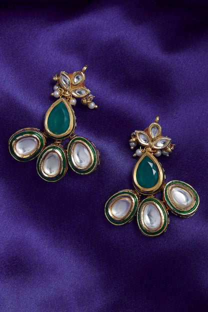 Gold Kundan Polki Stone Stud Earrings 