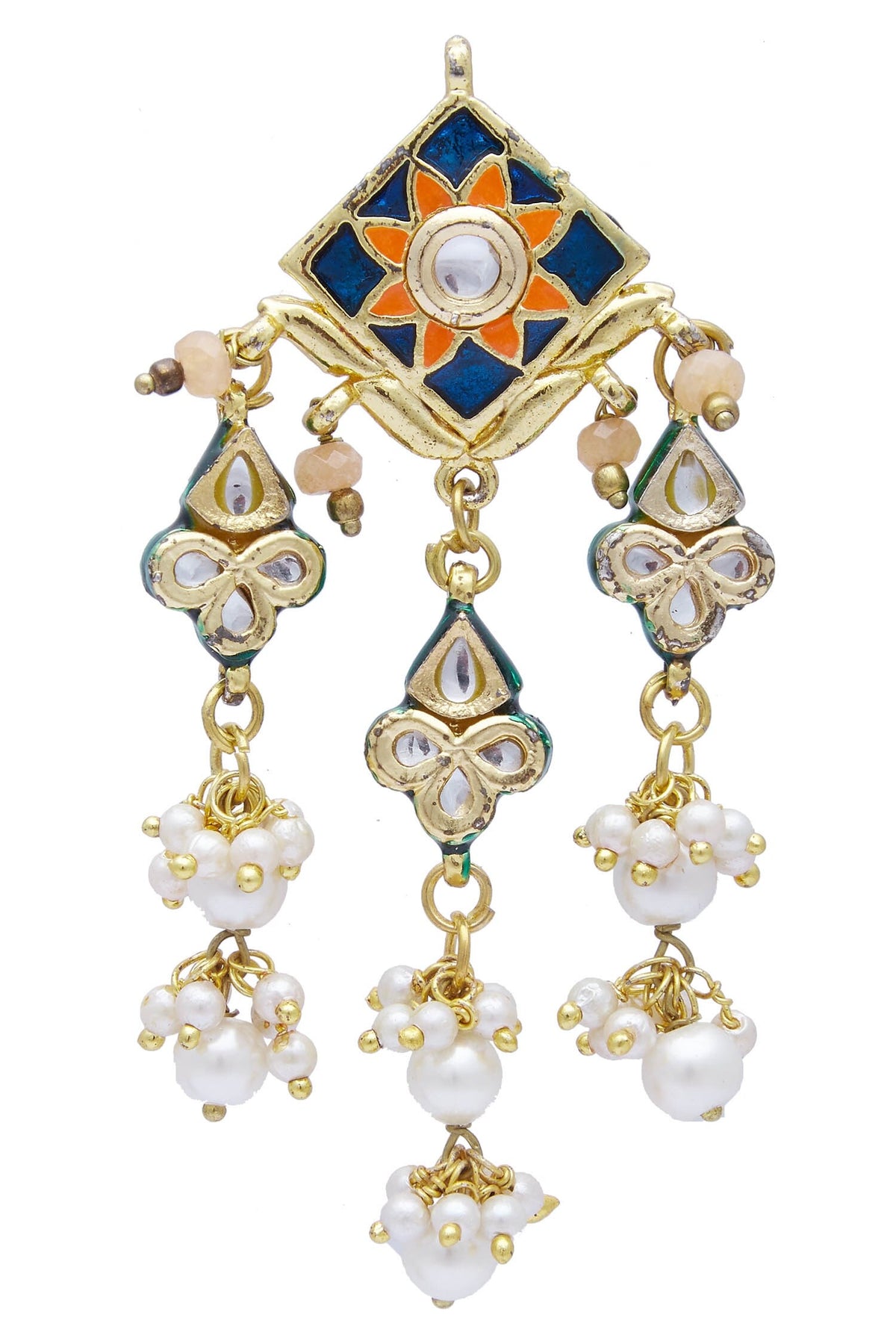 Gold Meenakari Kundan Pearl Danglers 