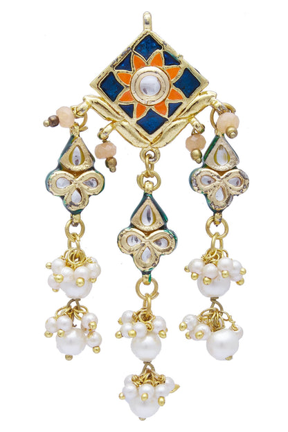 Gold Meenakari Kundan Pearl Danglers 