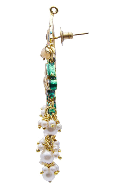 Gold Meenakari Kundan Pearl Danglers 