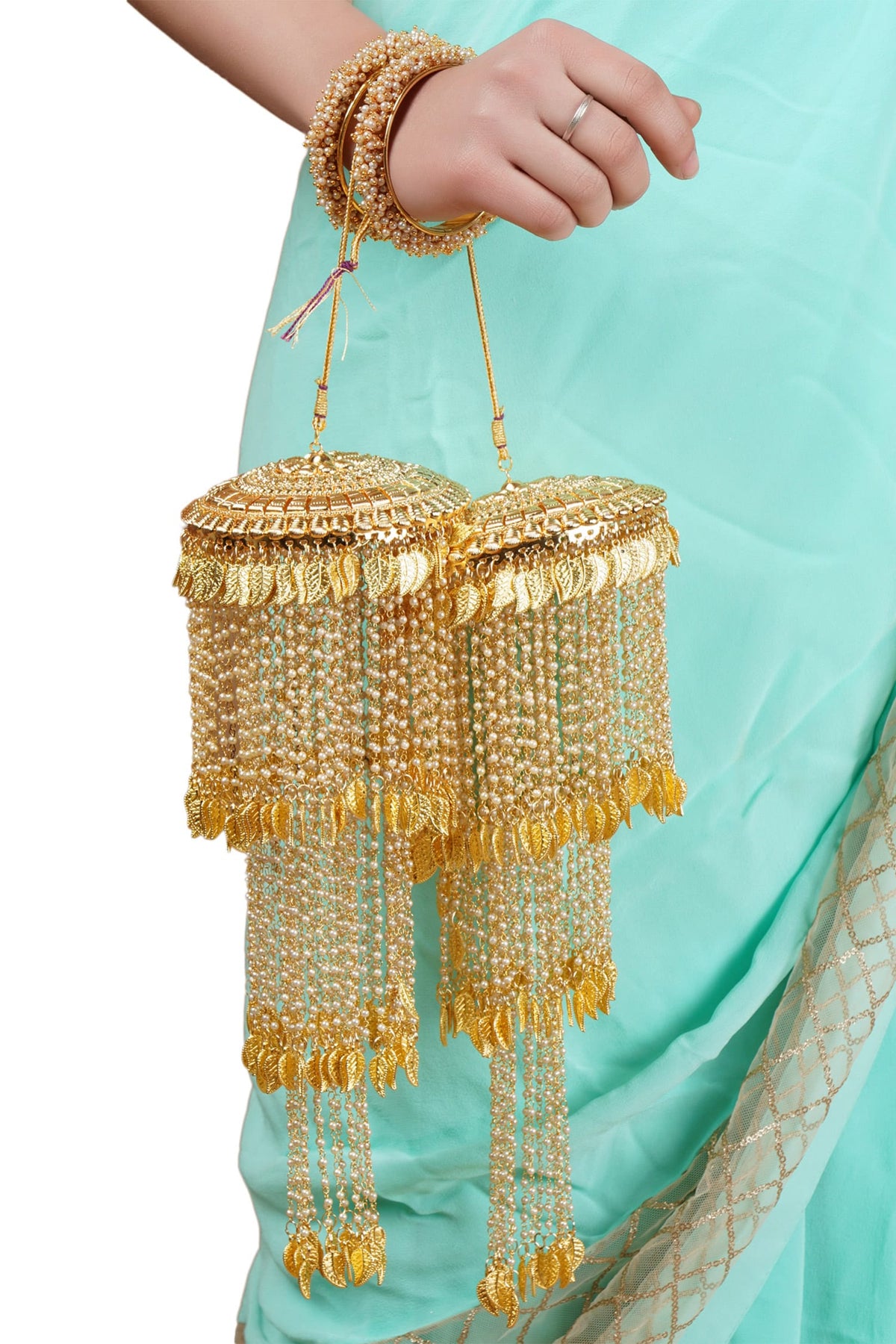 Carved Leaves Embellished Layered Kaleera 