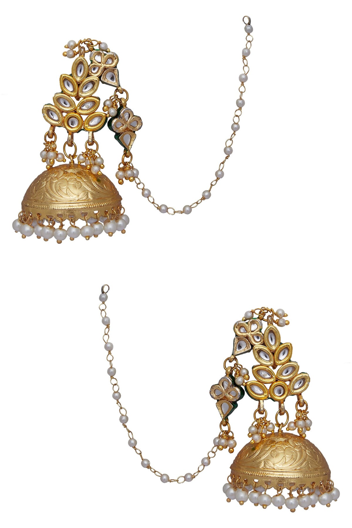 Kundan Leaf Dangling Jhumka Earrings 