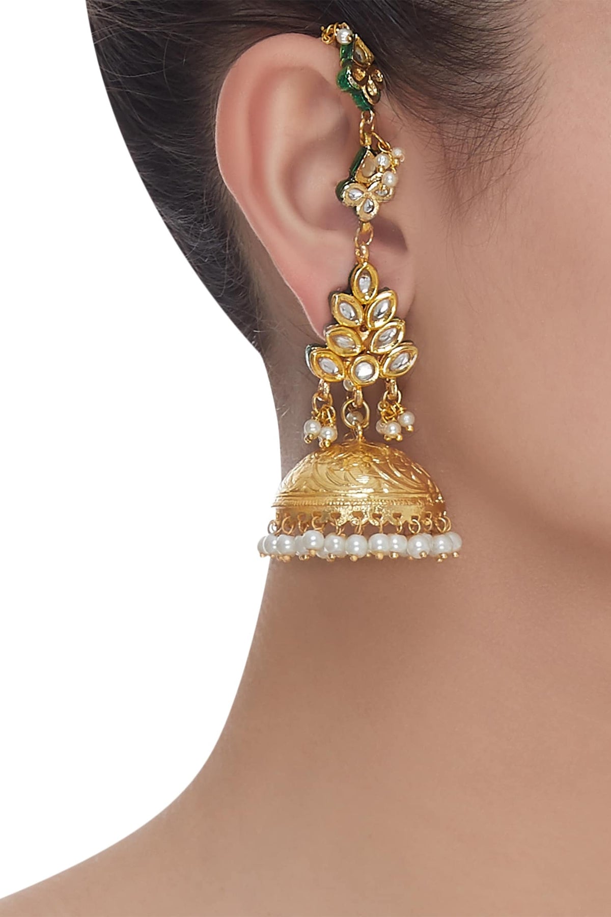 Kundan Leaf Dangling Jhumka Earrings 