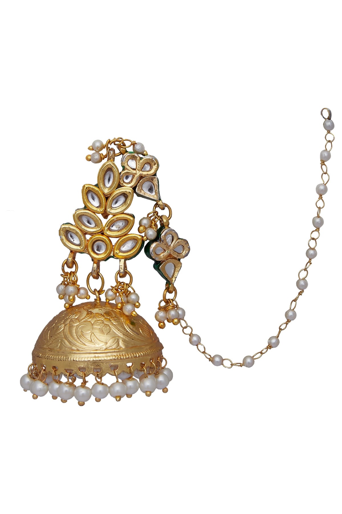 Kundan Leaf Dangling Jhumka Earrings 