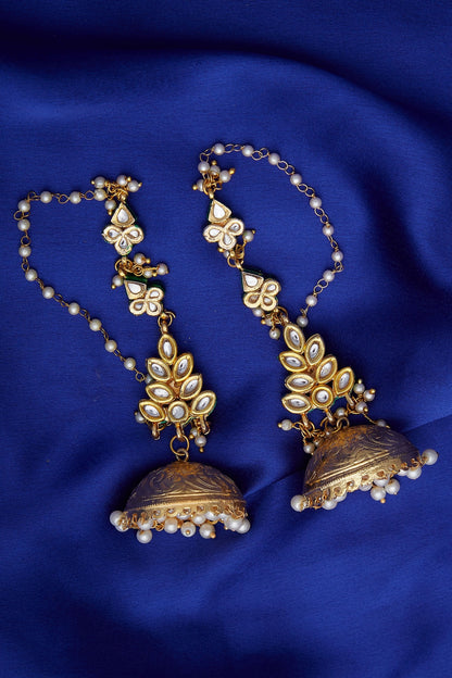 Kundan Leaf Dangling Jhumka Earrings 
