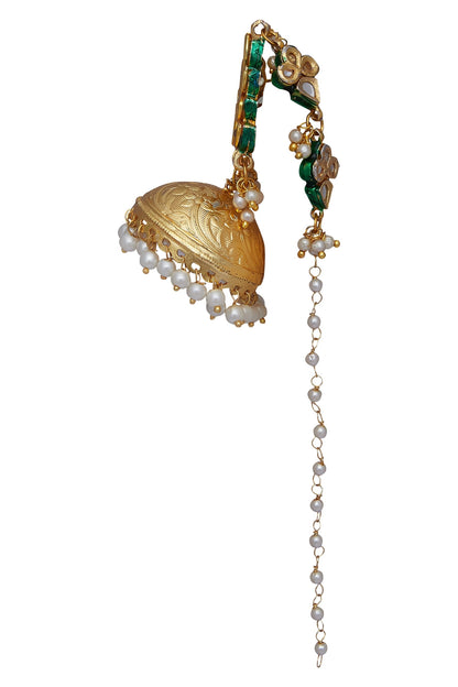 Kundan Leaf Dangling Jhumka Earrings 