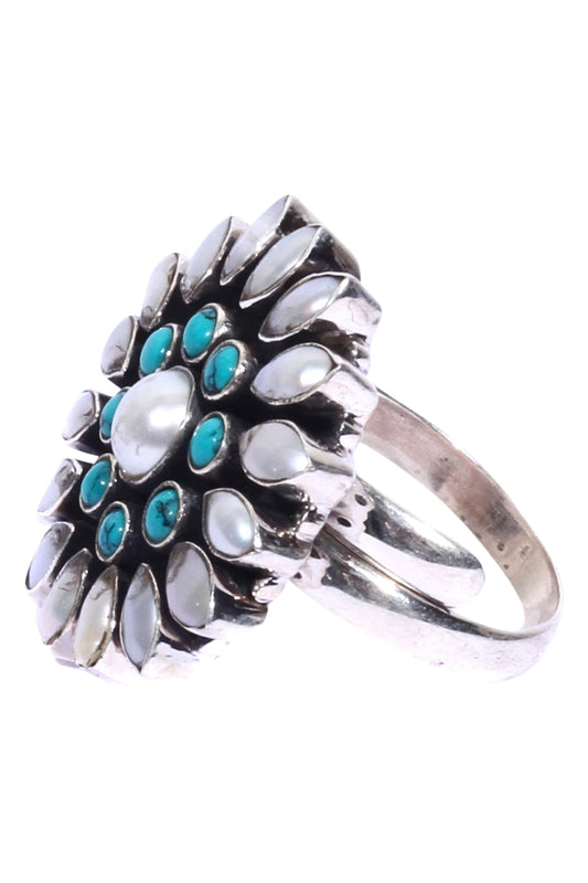 Flower Stone Encrusted Finger Ring  